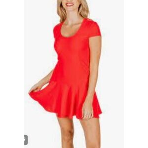 Amanda Uprichard Debby Dress in Fire Red Cap Sleeve‎ Flounce Mini